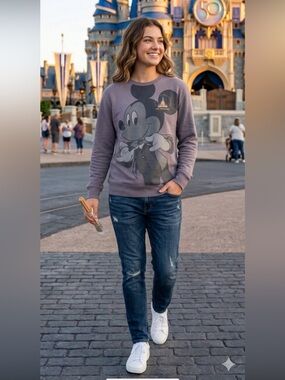 Disney World 50th Anniversary Mickey Mouse‎ Sweatshirt Purple Grey Womens Small